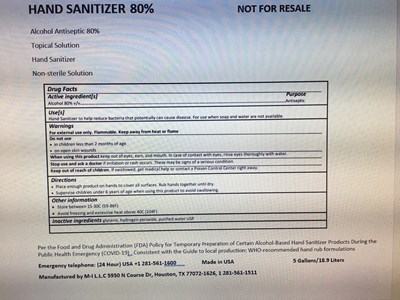 5 gal  label Hand Sanitizer 80 75347 080 01